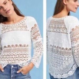 Anthropologie Deletta White Lace Top